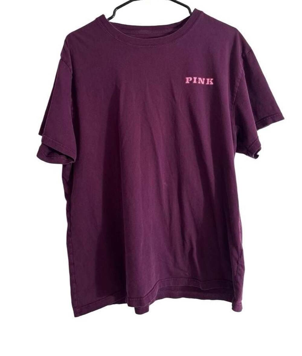 PINK Victoria's Secret Maroon Burgundy Crest Logo Short Sleeve T-Shirt Size L